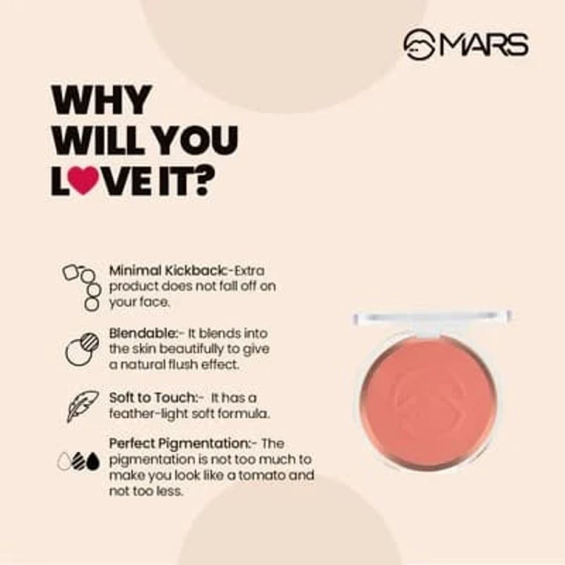 MARS Flush of Love Face Blusher | Highly Pigmented & Easy to Blend | Lightweight & Natural Finish (8.0 gm) (Shade-10) thumbnail 9